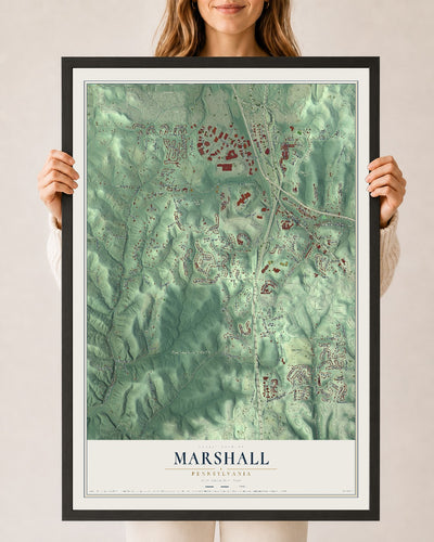 Map of Marshall, Pennsylvania, 24 x 36 inch print in a black wood frame