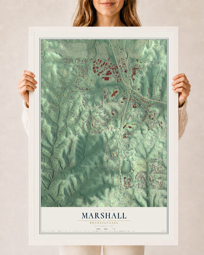 Map of Marshall, Pennsylvania, 24 x 36 inch print in a white wood frame