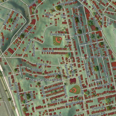 Close-up of the map of Marshall-Shadeland, Pennsylvania print showing street and building detail