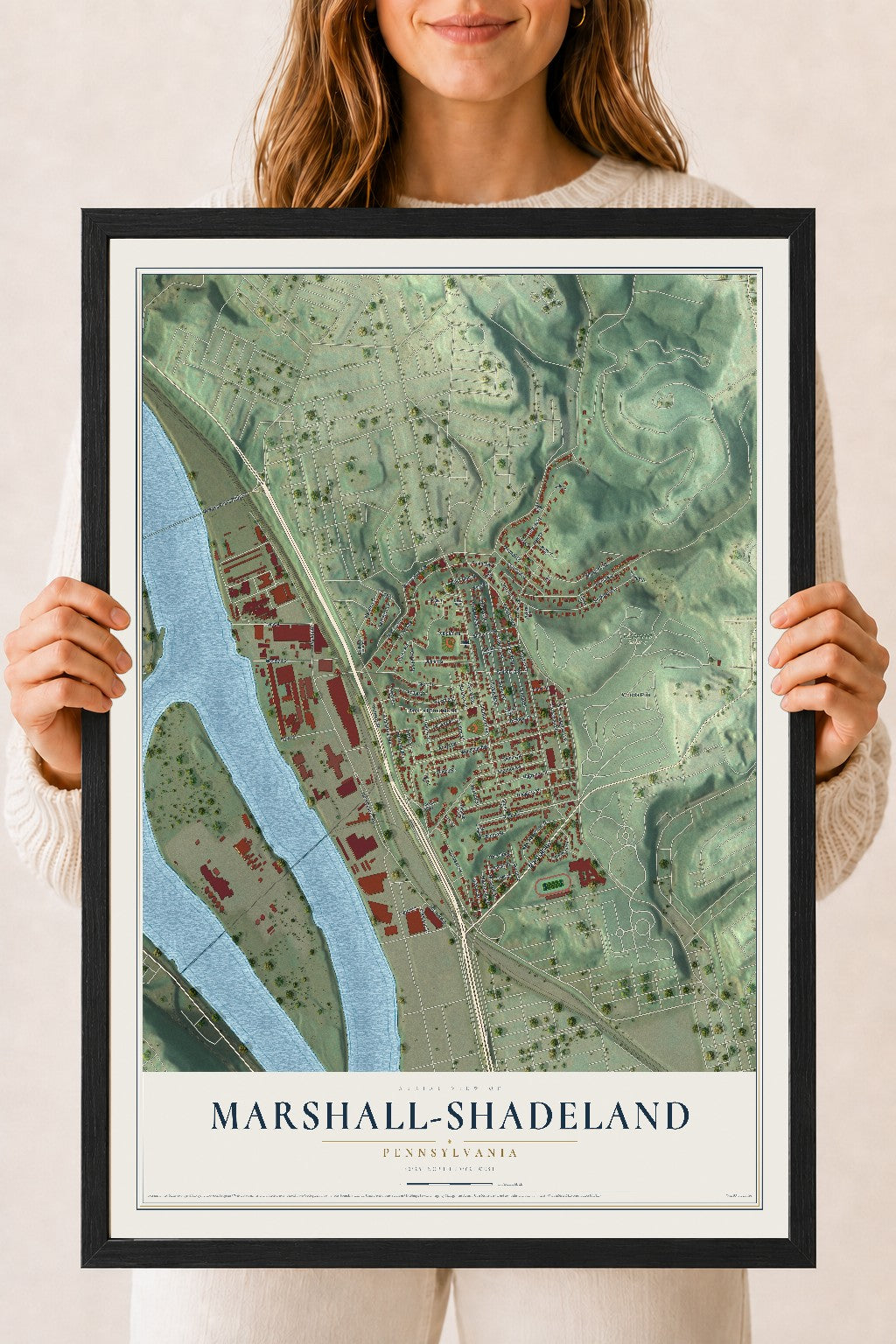 Map of Marshall-Shadeland, Pennsylvania, 18 x 24 inch print in a black wood frame