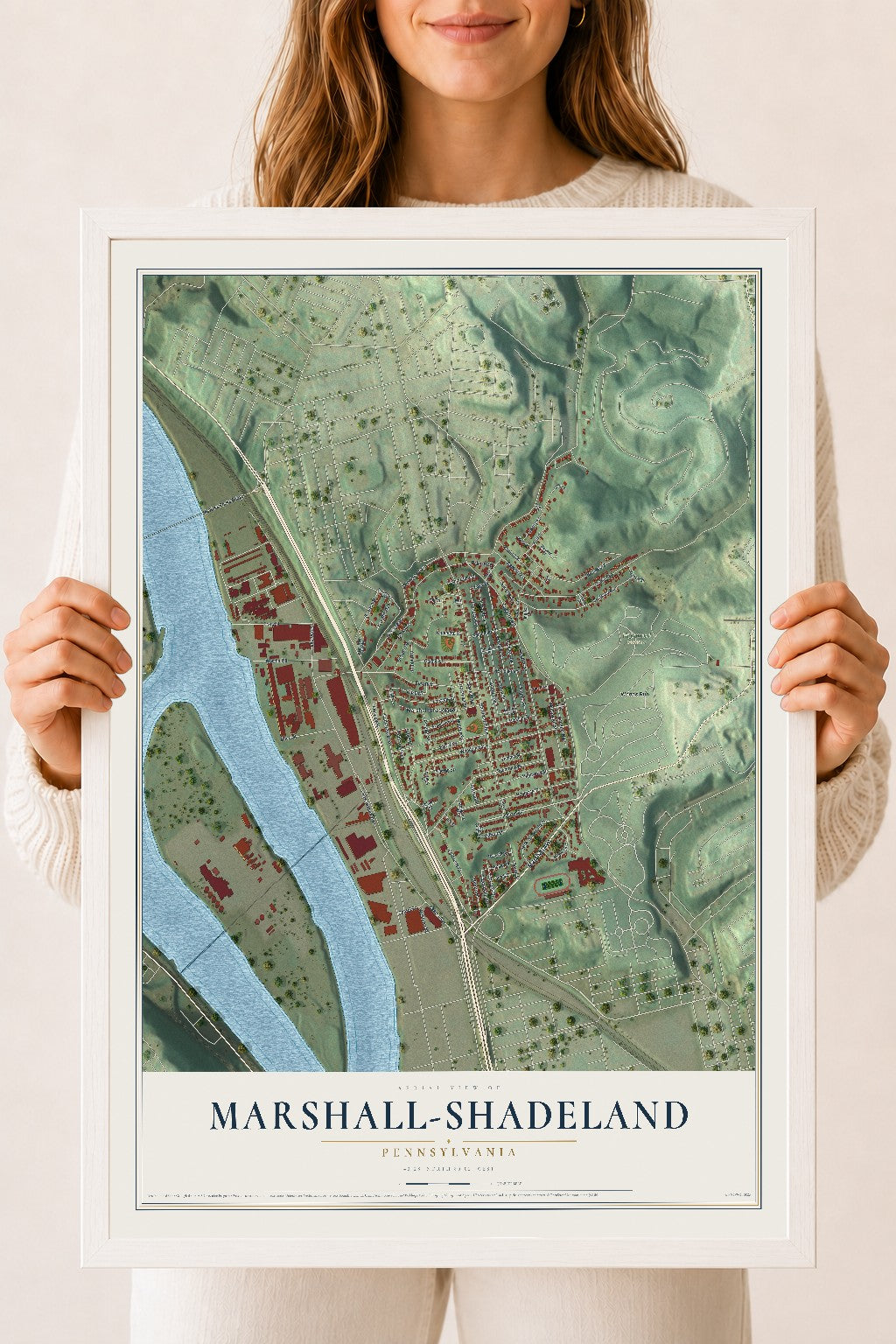 Map of Marshall-Shadeland, Pennsylvania, 18 x 24 inch print in a white wood frame