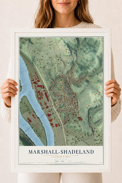 Map of Marshall-Shadeland, Pennsylvania, 18 x 24 inch print in a white wood frame