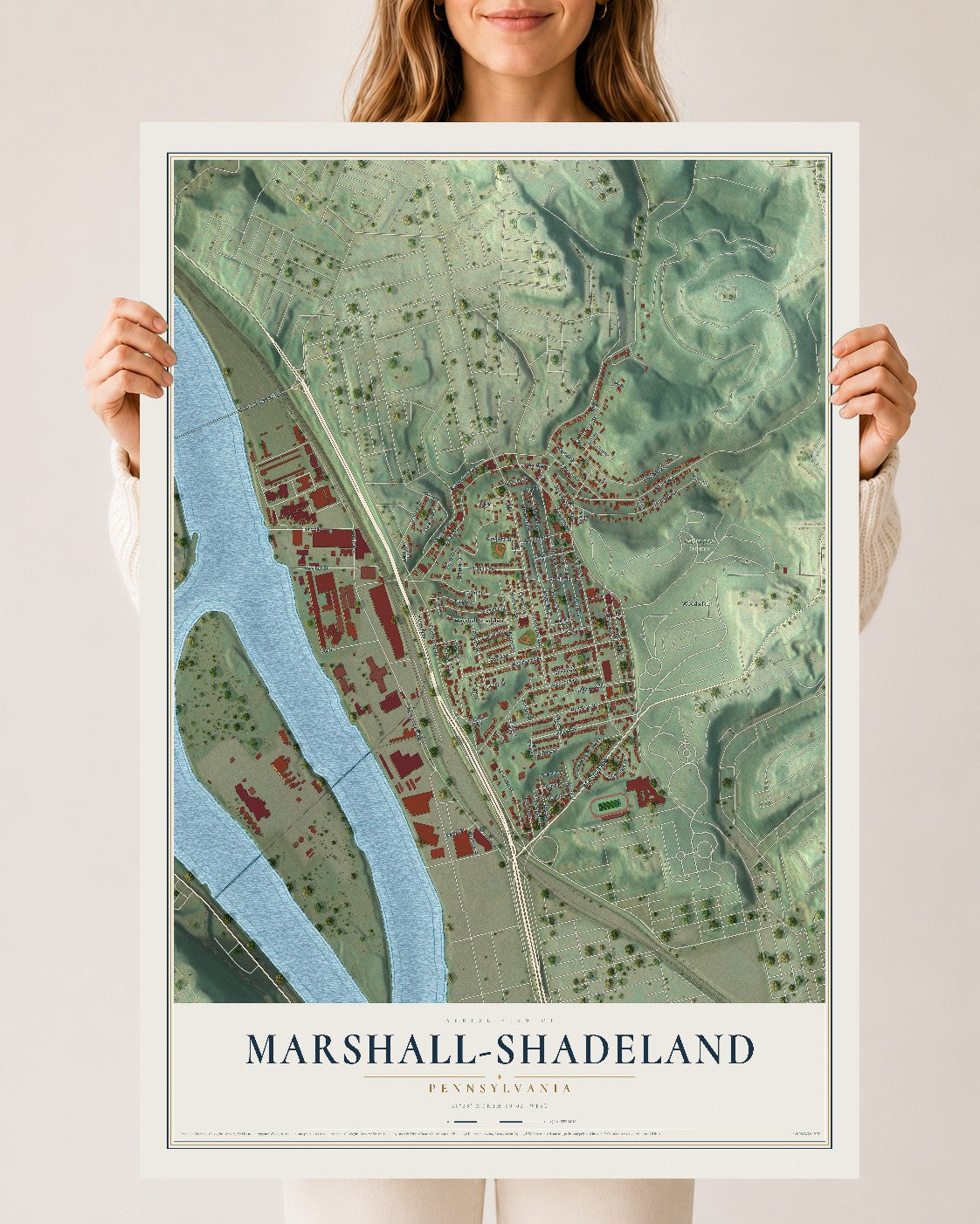 Map of Marshall-Shadeland, Pennsylvania, 24 x 36 inch unframed archival matte print