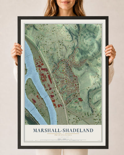 Map of Marshall-Shadeland, Pennsylvania, 24 x 36 inch print in a black wood frame