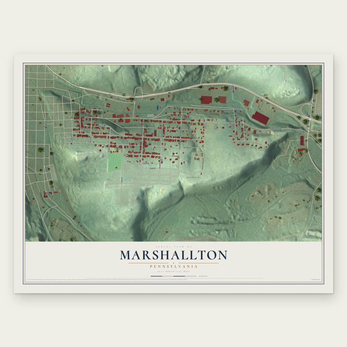 Marshallton, Pennsylvania map print, the full design