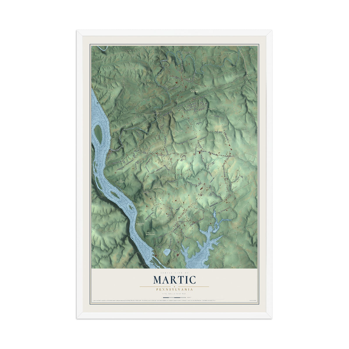 Map of Martic, Pennsylvania, 12 x 18 inch print in a white wood frame