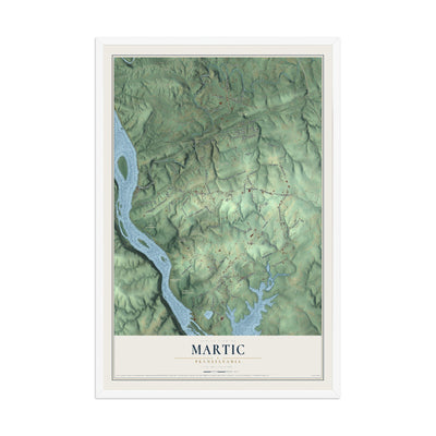 Map of Martic, Pennsylvania, 12 x 18 inch print in a white wood frame