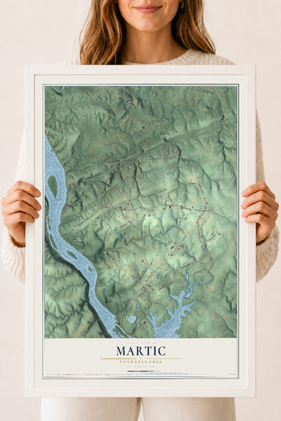 Map of Martic, Pennsylvania, 18 x 24 inch print in a white wood frame