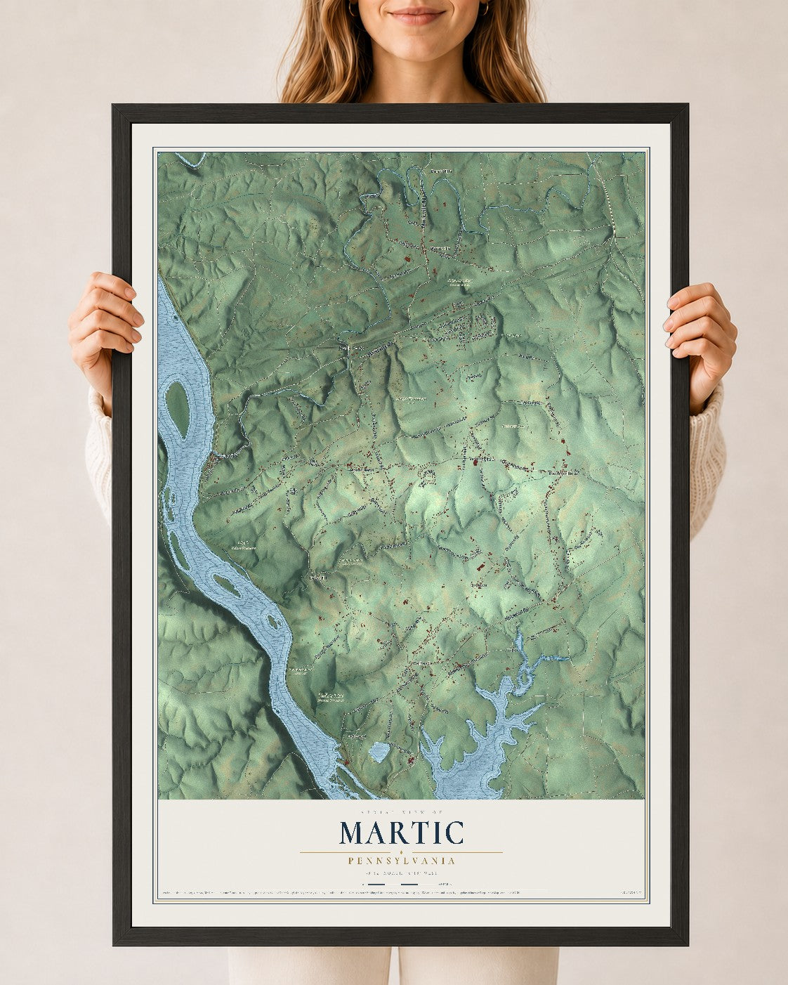 Map of Martic, Pennsylvania, 24 x 36 inch print in a black wood frame