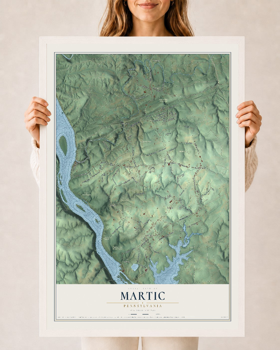 Map of Martic, Pennsylvania, 24 x 36 inch print in a white wood frame