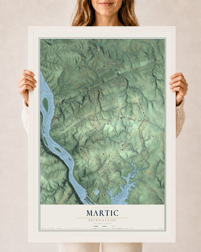 Map of Martic, Pennsylvania, 24 x 36 inch print in a white wood frame