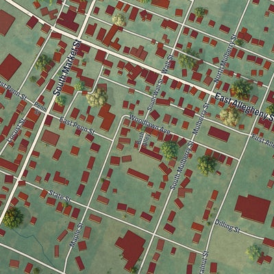 Close-up of the map of Martinsburg, Pennsylvania print showing street and building detail