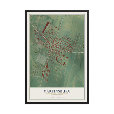 Map of Martinsburg, Pennsylvania, 12 x 18 inch print in a black wood frame