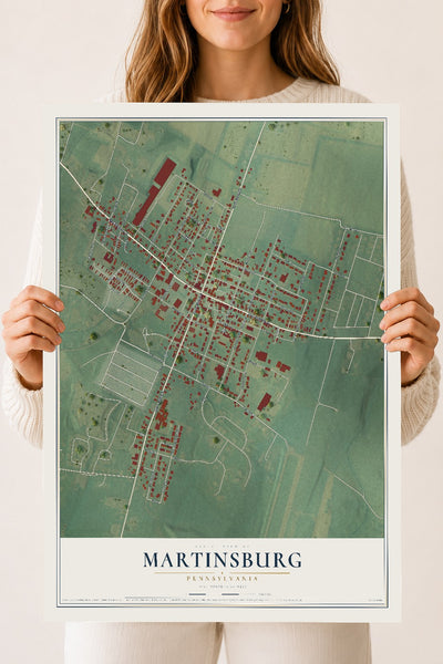 Map of Martinsburg, Pennsylvania, 18 x 24 inch unframed archival matte print