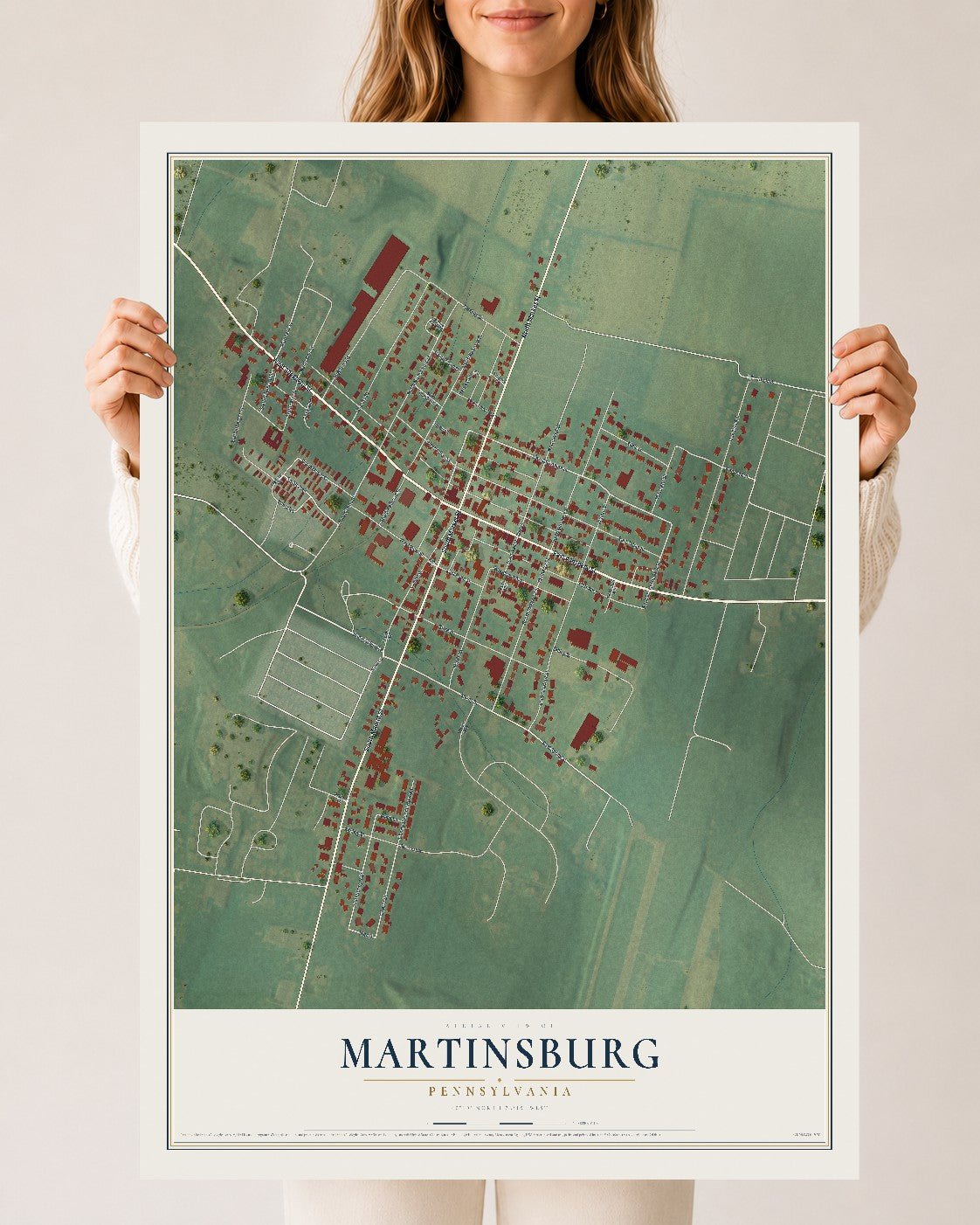 Map of Martinsburg, Pennsylvania, 24 x 36 inch unframed archival matte print