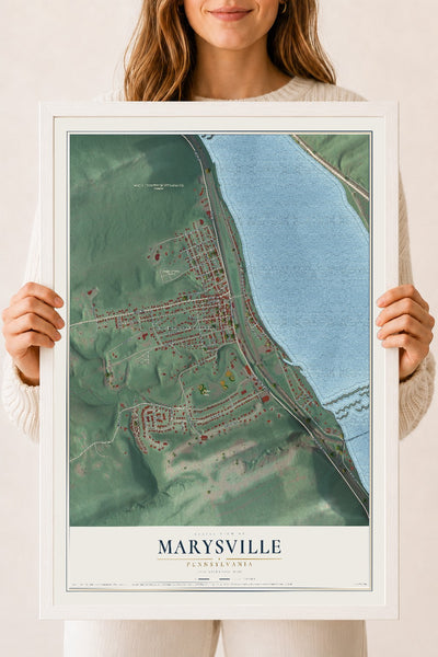 Map of Marysville, Pennsylvania, 18 x 24 inch print in a white wood frame