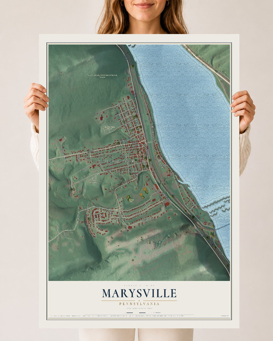 Map of Marysville, Pennsylvania, 24 x 36 inch unframed archival matte print