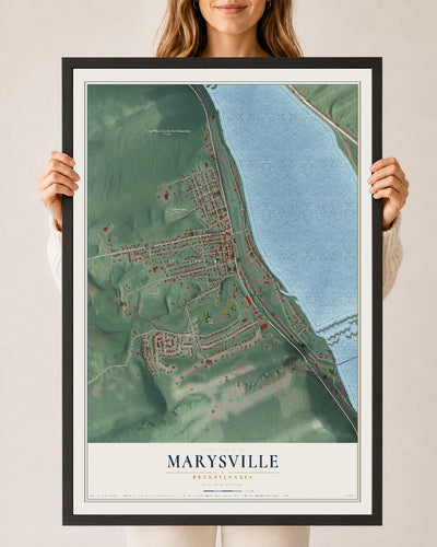 Map of Marysville, Pennsylvania, 24 x 36 inch print in a black wood frame