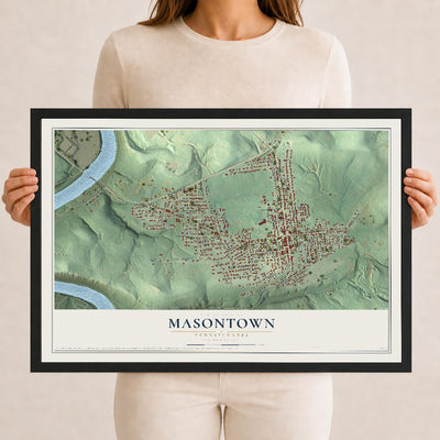 Map of Masontown, Pennsylvania, 12 x 18 inch print in a black wood frame