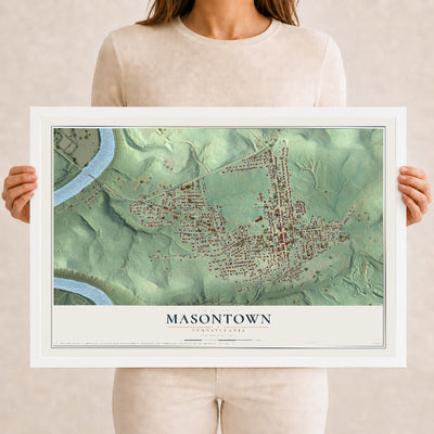 Map of Masontown, Pennsylvania, 12 x 18 inch print in a white wood frame