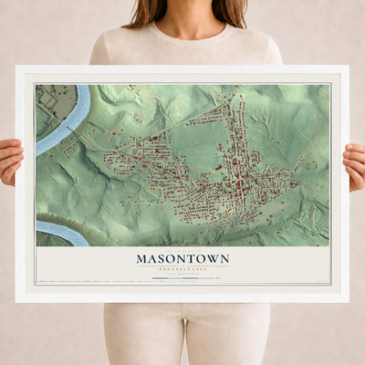 Map of Masontown, Pennsylvania, 18 x 24 inch print in a white wood frame