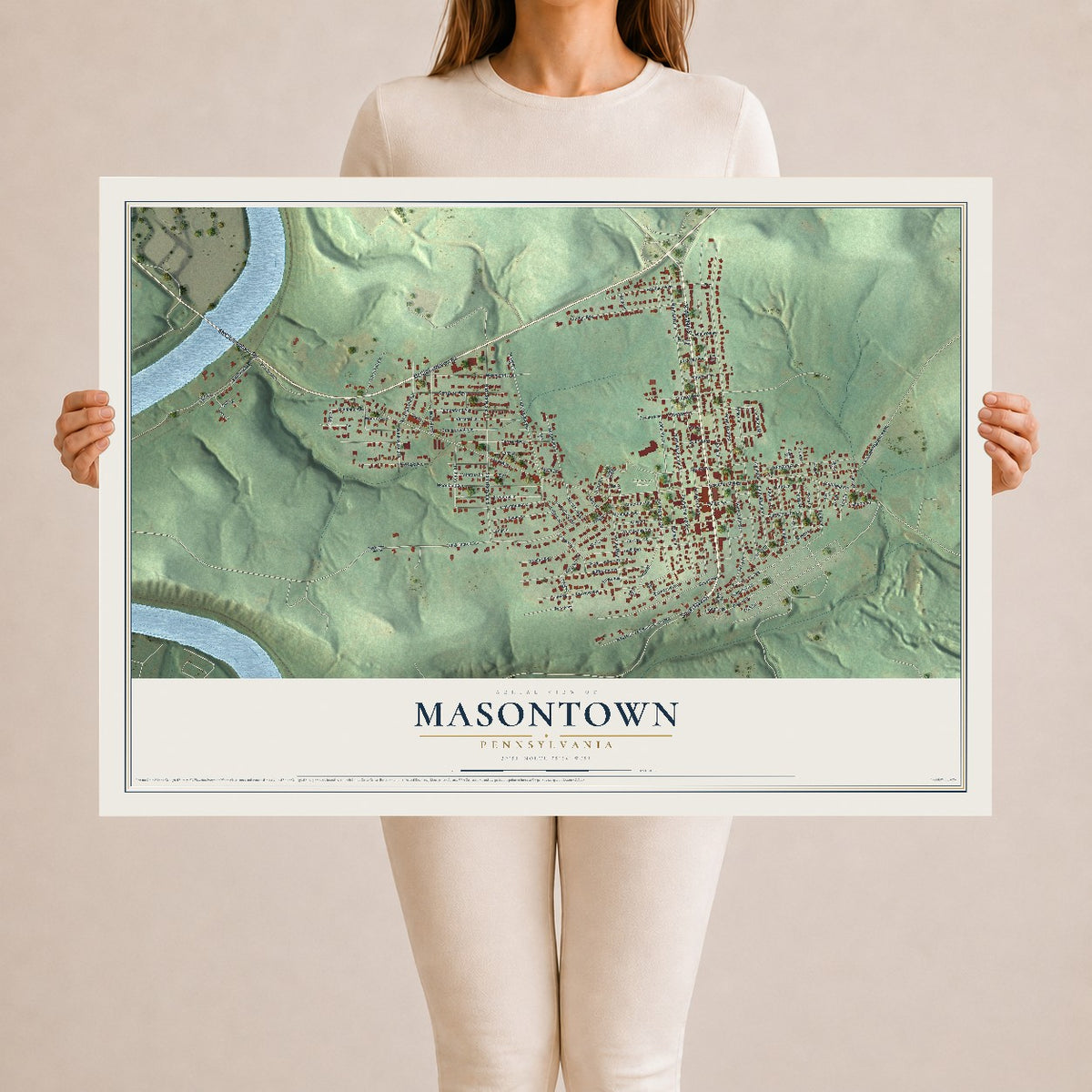 Map of Masontown, Pennsylvania, 24 x 36 inch unframed archival matte print