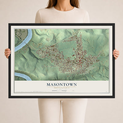 Map of Masontown, Pennsylvania, 24 x 36 inch print in a black wood frame