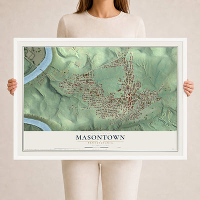 Map of Masontown, Pennsylvania, 24 x 36 inch print in a white wood frame