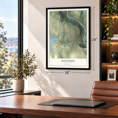 Masthope, Pennsylvania map, 18 x 24 inch print in a black frame in a home office