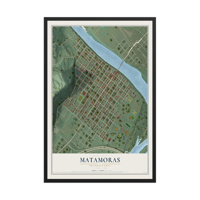 Map of Matamoras, Pennsylvania, 12 x 18 inch print in a black wood frame