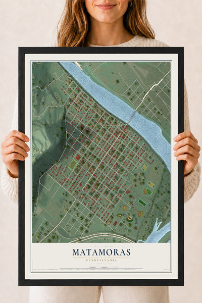 Map of Matamoras, Pennsylvania, 18 x 24 inch print in a black wood frame