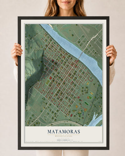 Map of Matamoras, Pennsylvania, 24 x 36 inch print in a black wood frame
