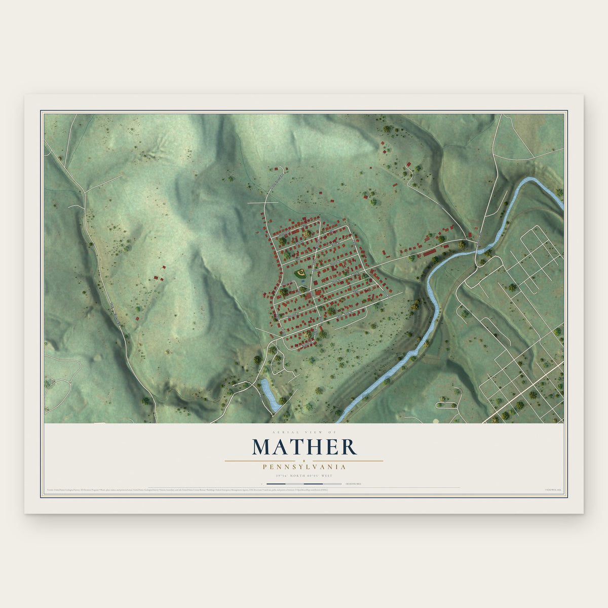 Mather, Pennsylvania map print, the full design