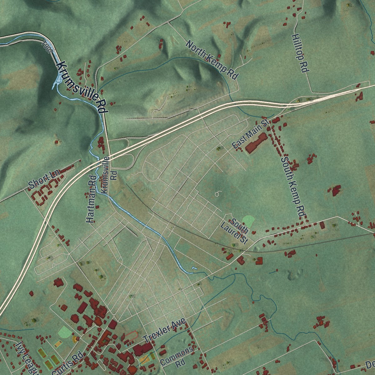 Close-up of the map of Maxatawny, Pennsylvania print showing street and building detail