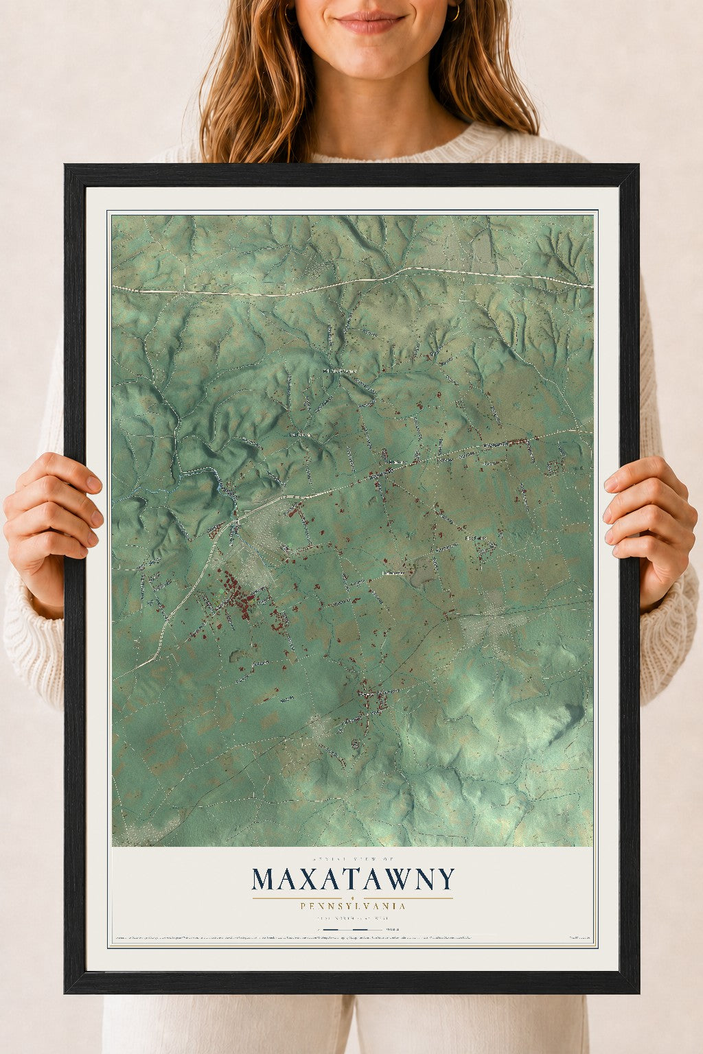 Map of Maxatawny, Pennsylvania, 18 x 24 inch print in a black wood frame