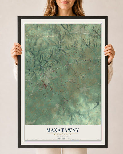 Map of Maxatawny, Pennsylvania, 24 x 36 inch print in a black wood frame