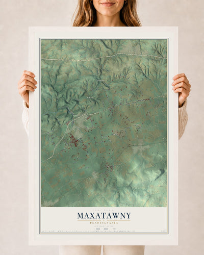 Map of Maxatawny, Pennsylvania, 24 x 36 inch print in a white wood frame
