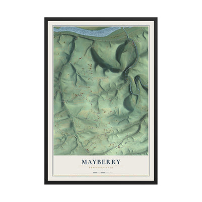 Map of Mayberry, Pennsylvania, 12 x 18 inch print in a black wood frame