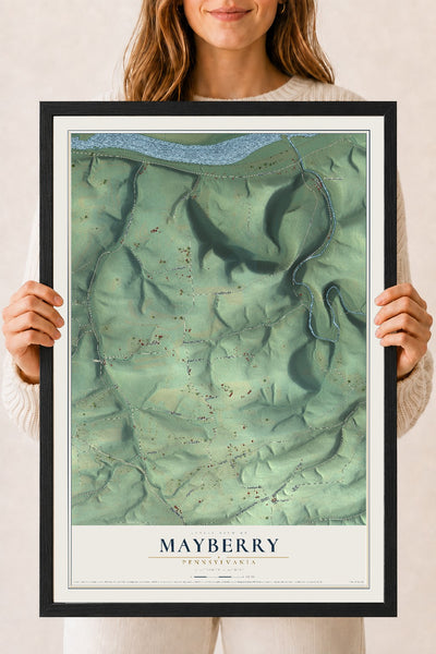 Map of Mayberry, Pennsylvania, 18 x 24 inch print in a black wood frame