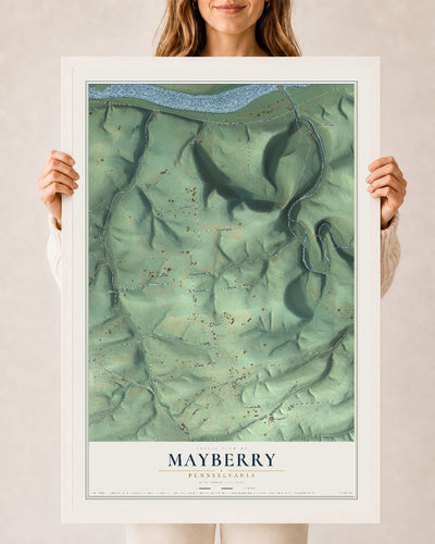 Map of Mayberry, Pennsylvania, 24 x 36 inch print in a white wood frame