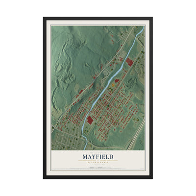Map of Mayfield, Pennsylvania, 12 x 18 inch print in a black wood frame