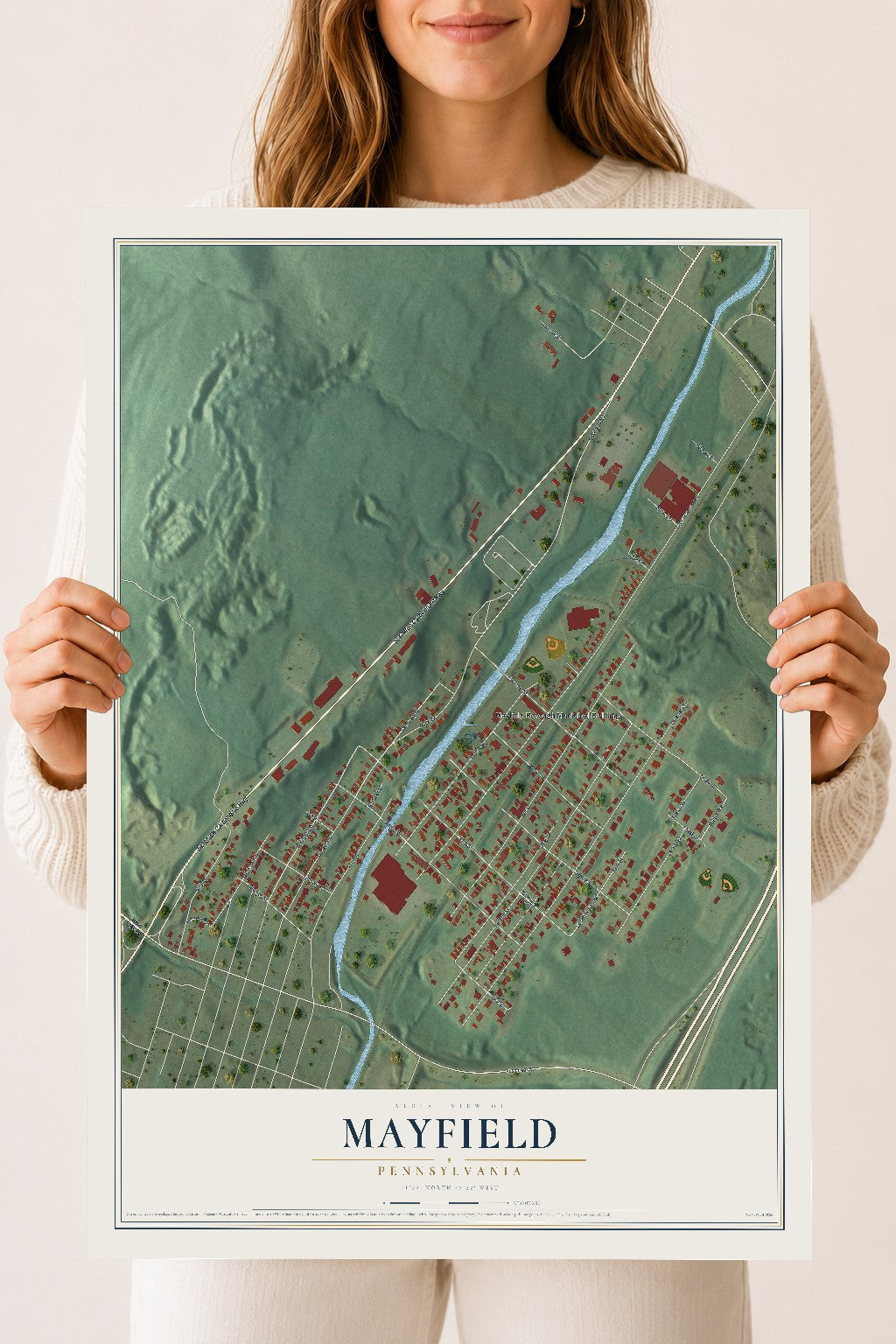 Map of Mayfield, Pennsylvania, 18 x 24 inch unframed archival matte print