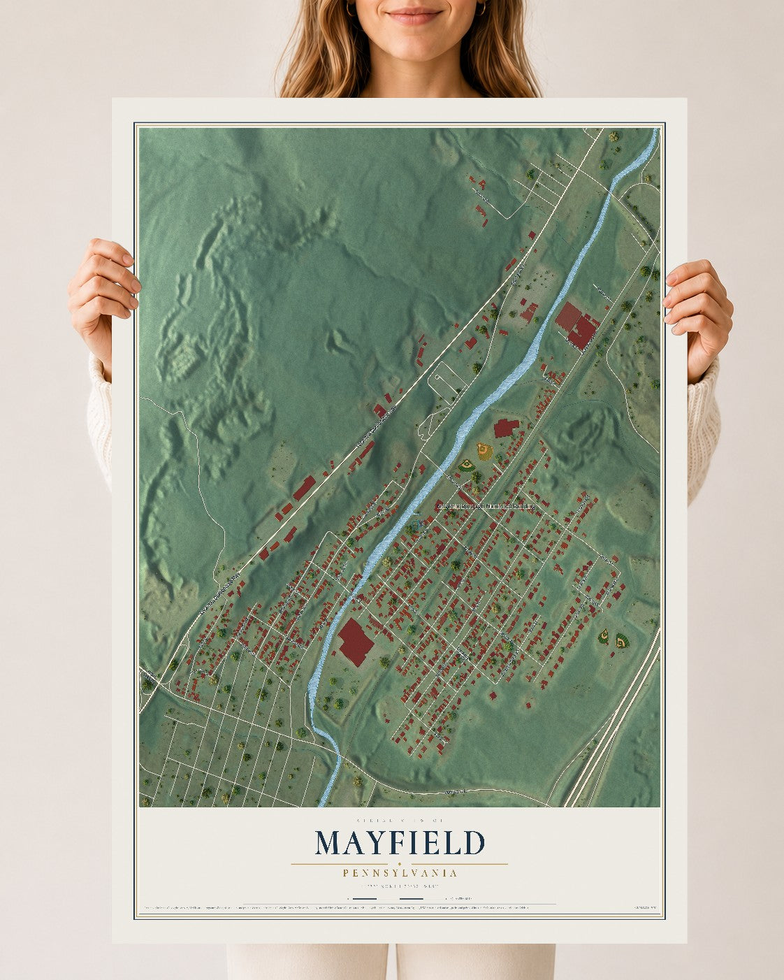 Map of Mayfield, Pennsylvania, 24 x 36 inch unframed archival matte print