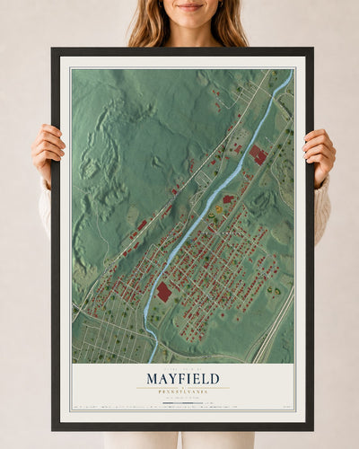 Map of Mayfield, Pennsylvania, 24 x 36 inch print in a black wood frame