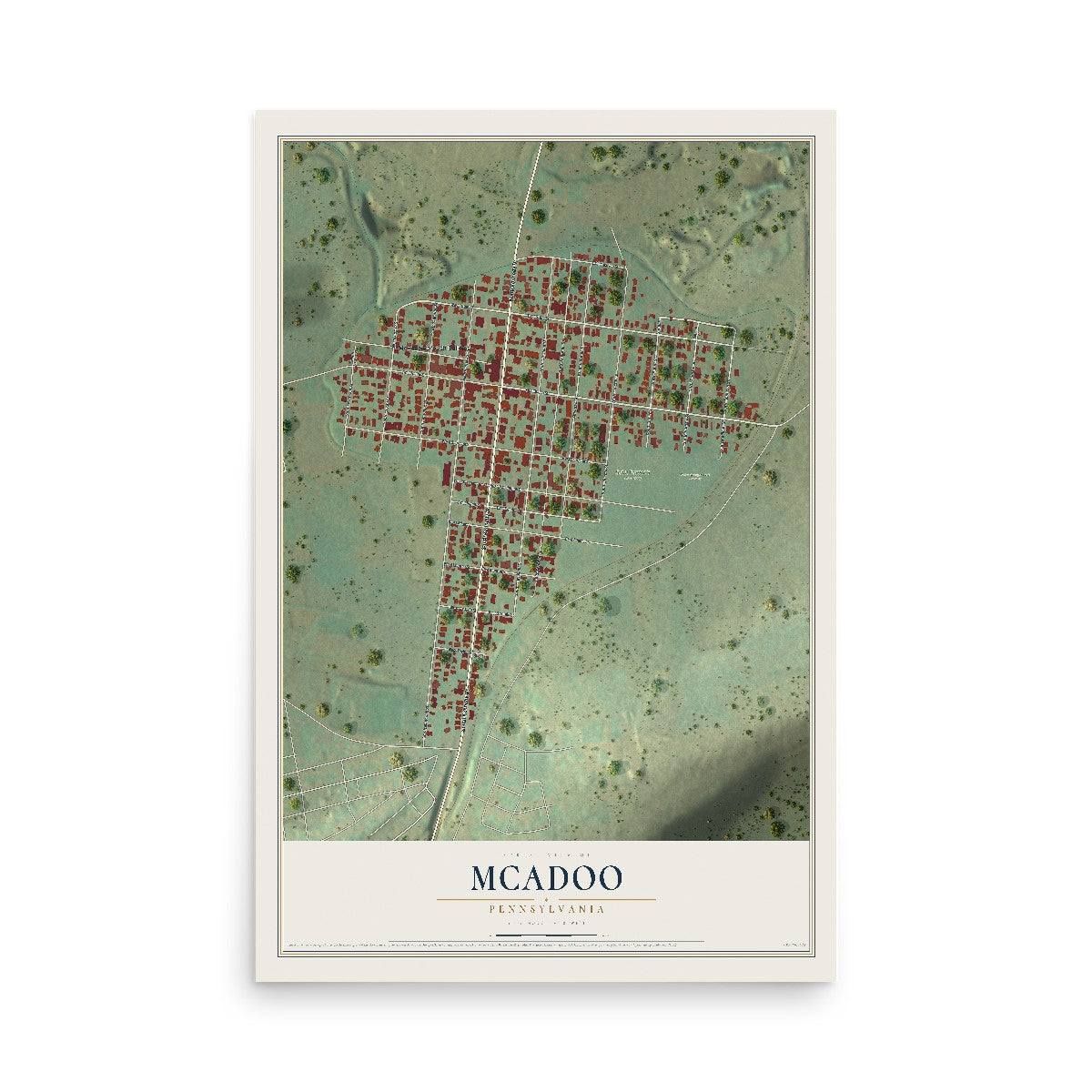 Map of McAdoo, Pennsylvania, 12 x 18 inch unframed archival matte print