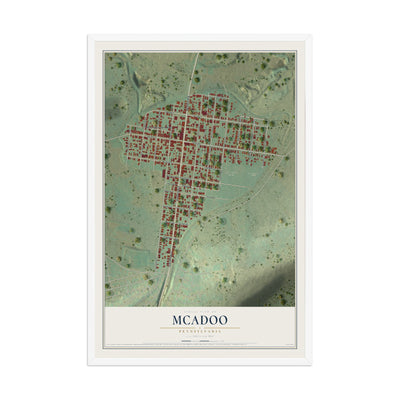 Map of McAdoo, Pennsylvania, 12 x 18 inch print in a white wood frame