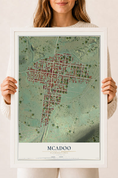 Map of McAdoo, Pennsylvania, 18 x 24 inch print in a white wood frame