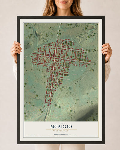 Map of McAdoo, Pennsylvania, 24 x 36 inch print in a black wood frame