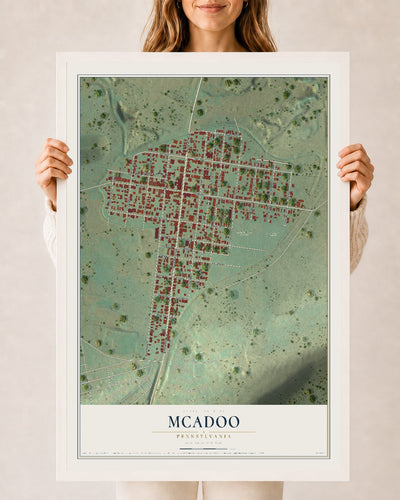 Map of McAdoo, Pennsylvania, 24 x 36 inch print in a white wood frame