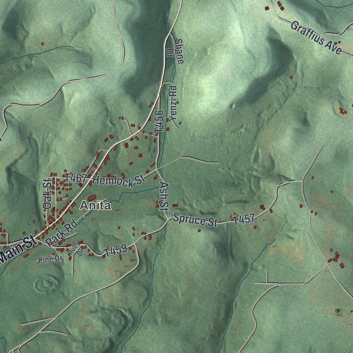 Second close-up of the map of McCalmont, Pennsylvania print showing more streets and buildings